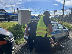 Policjant oraz Strażnik Ochrony Kolei przy pojazdach służbowych