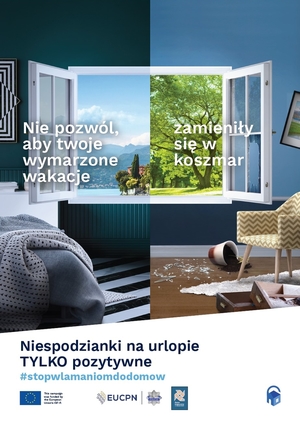 Na grafice widać okno oraz informacje dotyczące właściwego zabezpieczania mienia.