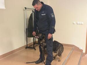 Na zdjęciu widać przebieg zajęć z zakresu kryminalistyki, policjantów i uczniów.