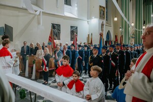 Na zdjęciu widać przebieg uroczystości w kościele w ramach obchodów Święta Ogniowego w Żorach,