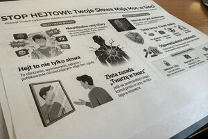 Grafika przedstawia informacje dotyczące hejtu w cyberprzestrzeni.