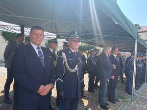 Na zdjęciu widać uroczyste obchody Święta Policji 2026 żorskiej Policji na Rynku w Żorach.
