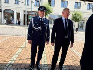 Na zdjęciu widać uroczyste obchody Święta Policji 2026 żorskiej Policji na Rynku w Żorach.