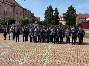 Na zdjęciu widać uroczyste obchody Święta Policji 2026 żorskiej Policji na Rynku w Żorach.